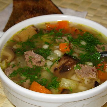 Sup dengan cendawan dan daging: resepi kursus pertama
